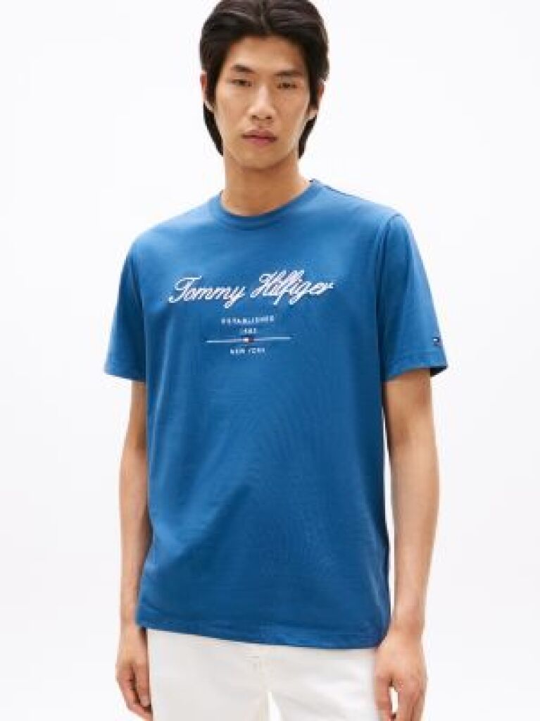 Blue Tricou Cu Logo Script  Barbati