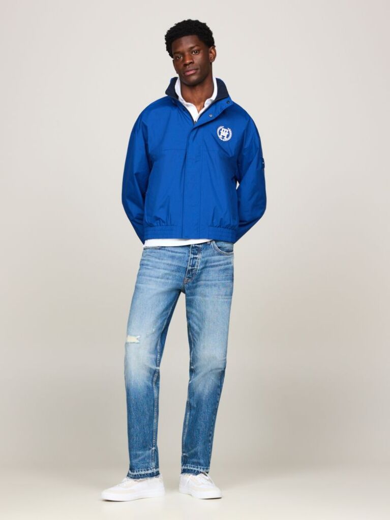 Blue Stand Collar Water Resistant Reversible Windbreaker Jacket  Men