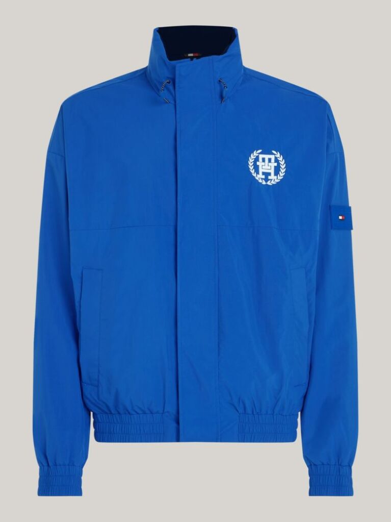 Blue Stand Collar Water Resistant Reversible Windbreaker Jacket  Men