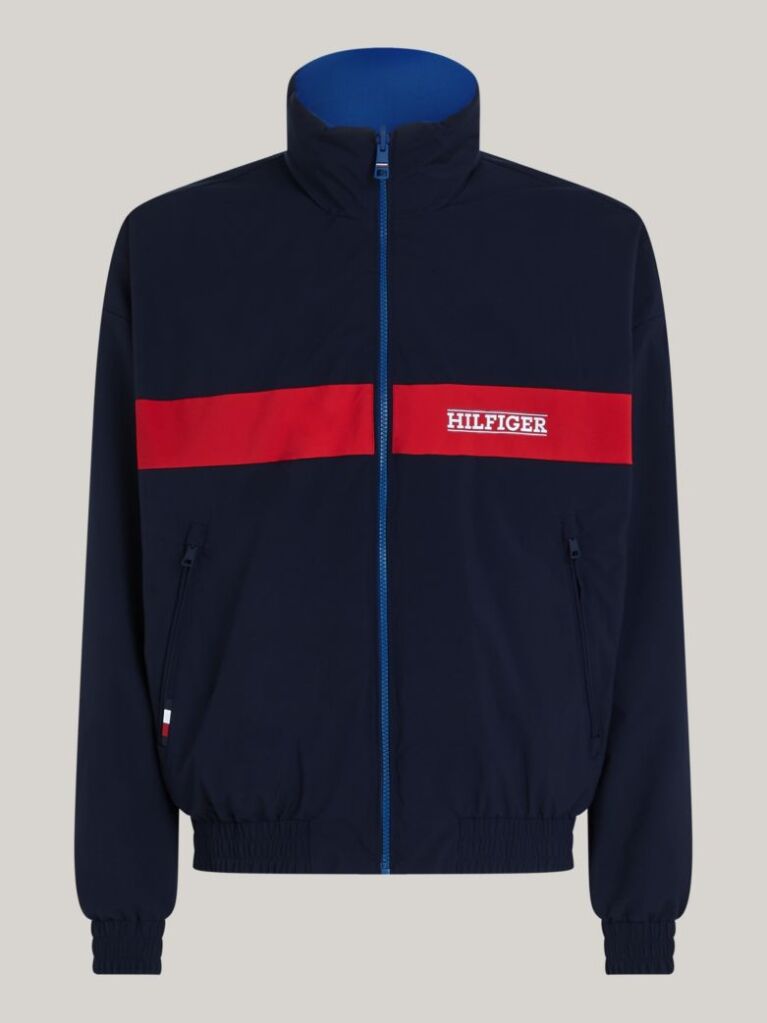 Blue Stand Collar Water Resistant Reversible Windbreaker Jacket  Men