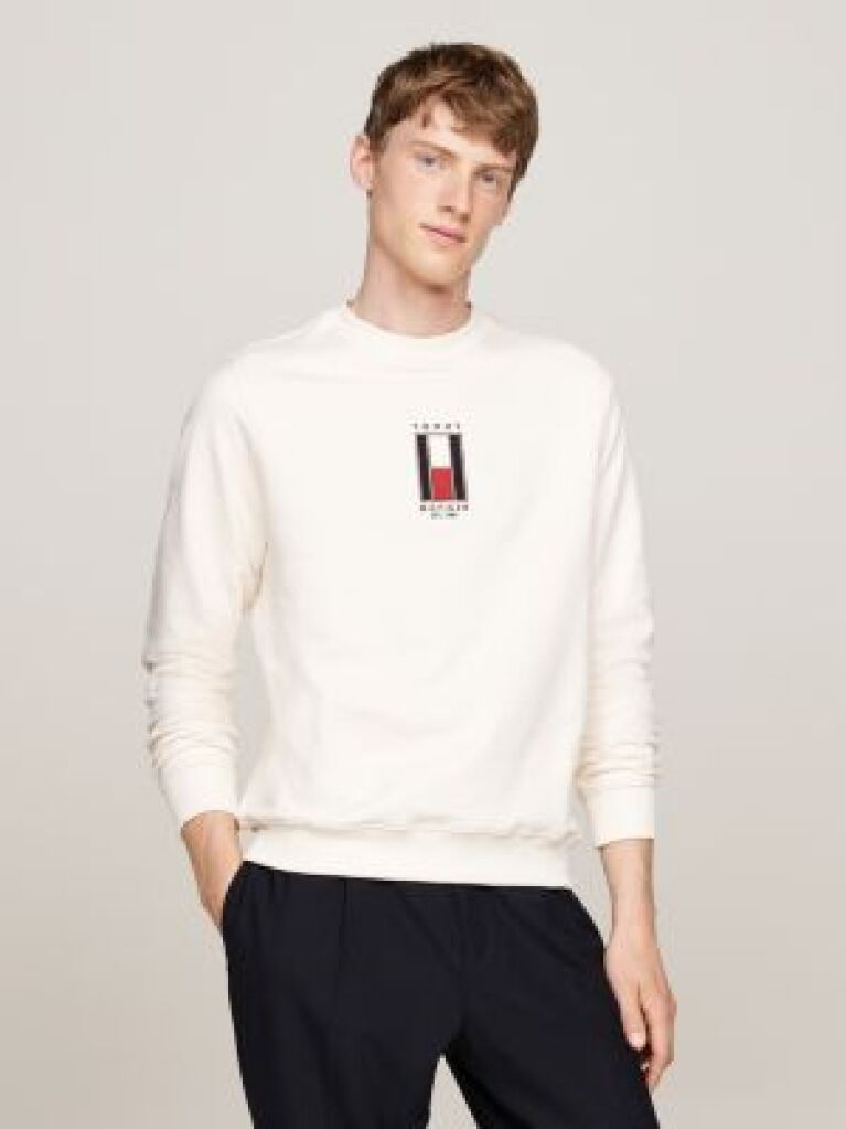 Beige Vertical Flag Embroidery Sweatshirt  Men