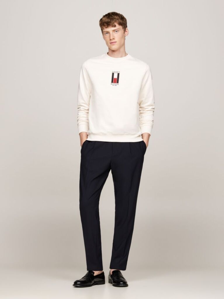 Beige Vertical Flag Embroidery Sweatshirt  Men
