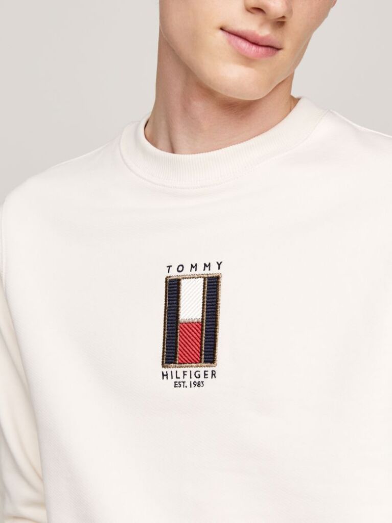 Beige Vertical Flag Embroidery Sweatshirt  Men