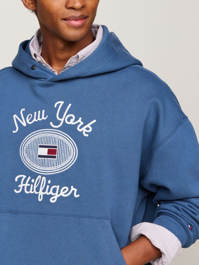 Blue Logo Embroidery Hoody  Men
