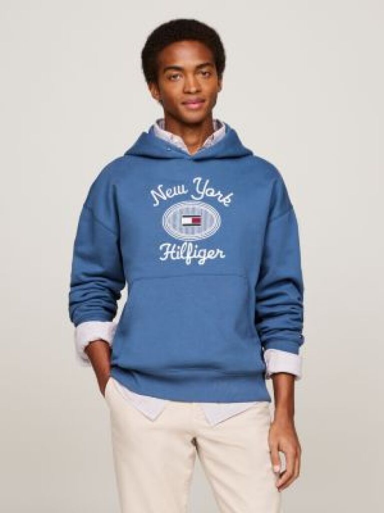 Blue Logo Embroidery Hoody  Men