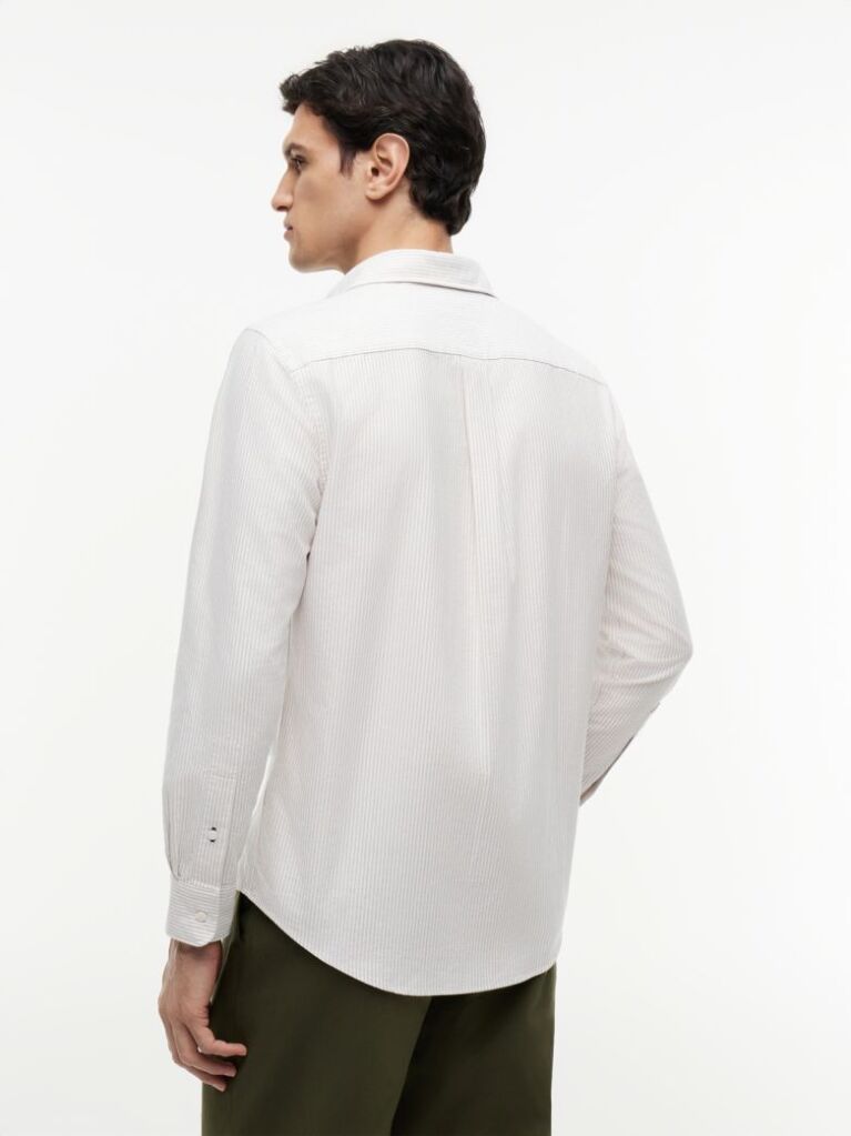 Bej Camasa Oxford Regular Fit Cu Dungi  Barbati