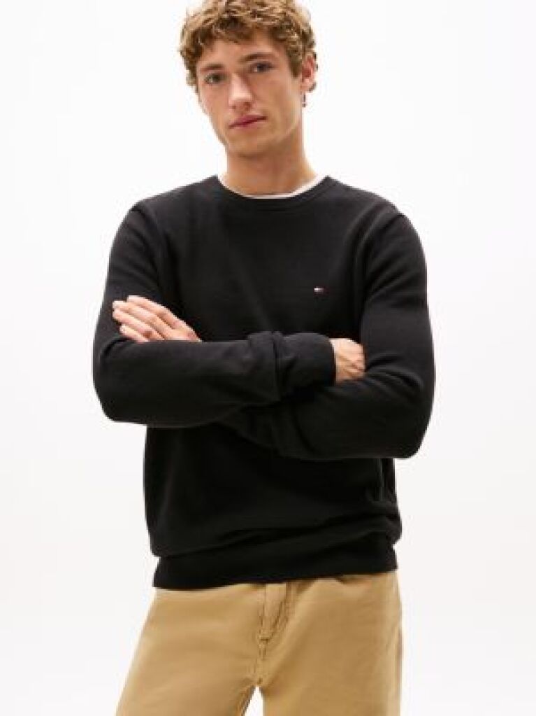 Negru Pulover Cu Guler Crew Texturat  Barbati