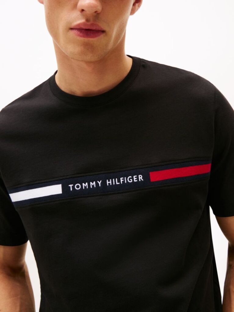 Negru Tricou Cu Guler Rotund Si Panou Cu Logo  Barbati