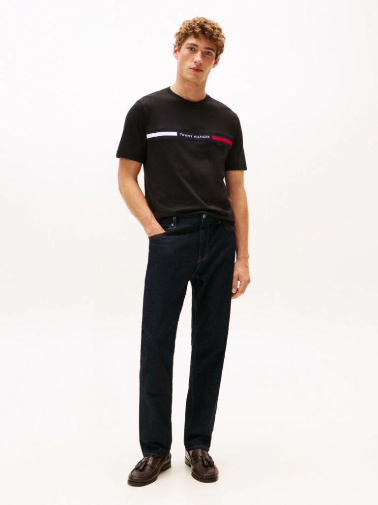 Negru Tricou Cu Guler Rotund Si Panou Cu Logo  Barbati