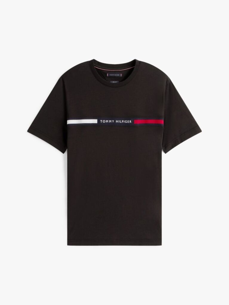 Negru Tricou Cu Guler Rotund Si Panou Cu Logo  Barbati