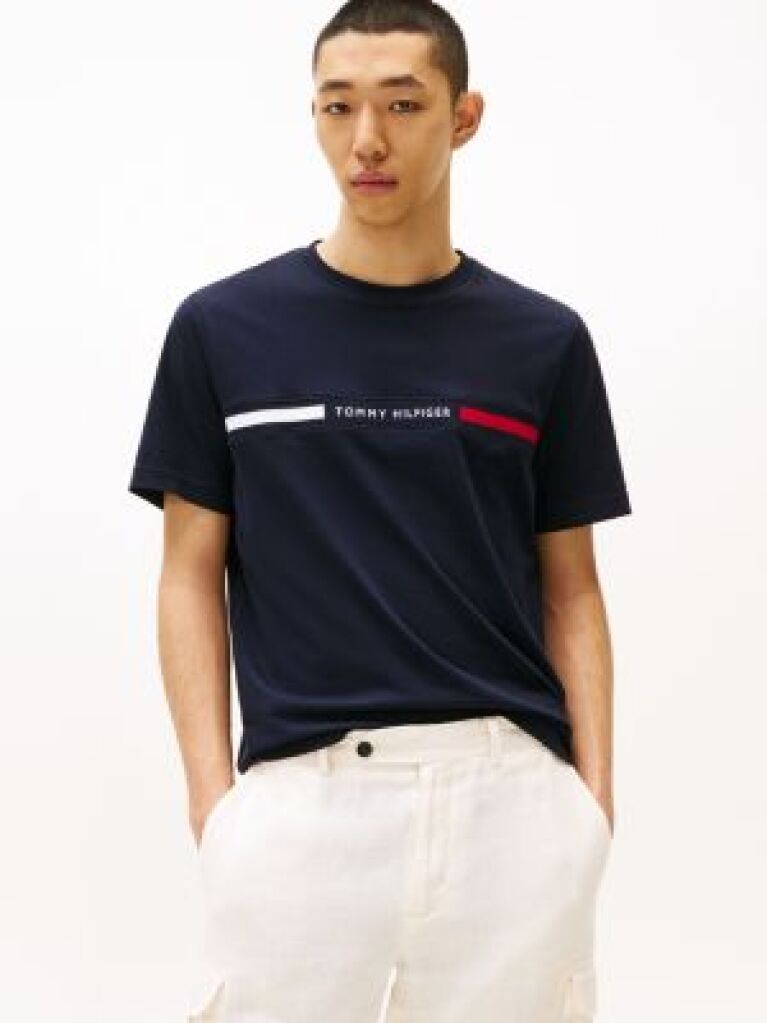 Blue Crew Neck Logo Panel T-Shirt  Men