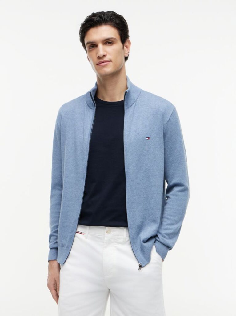 Blue Jumper Cu Guler Inalt Si Fermoar  Barbati