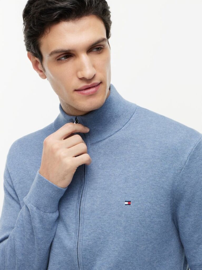 Blue Jumper Cu Guler Inalt Si Fermoar  Barbati