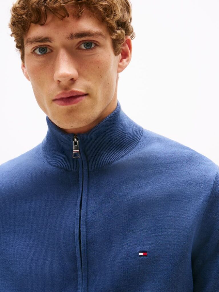 Blue Jumper Cu Guler Inalt Si Fermoar  Barbati