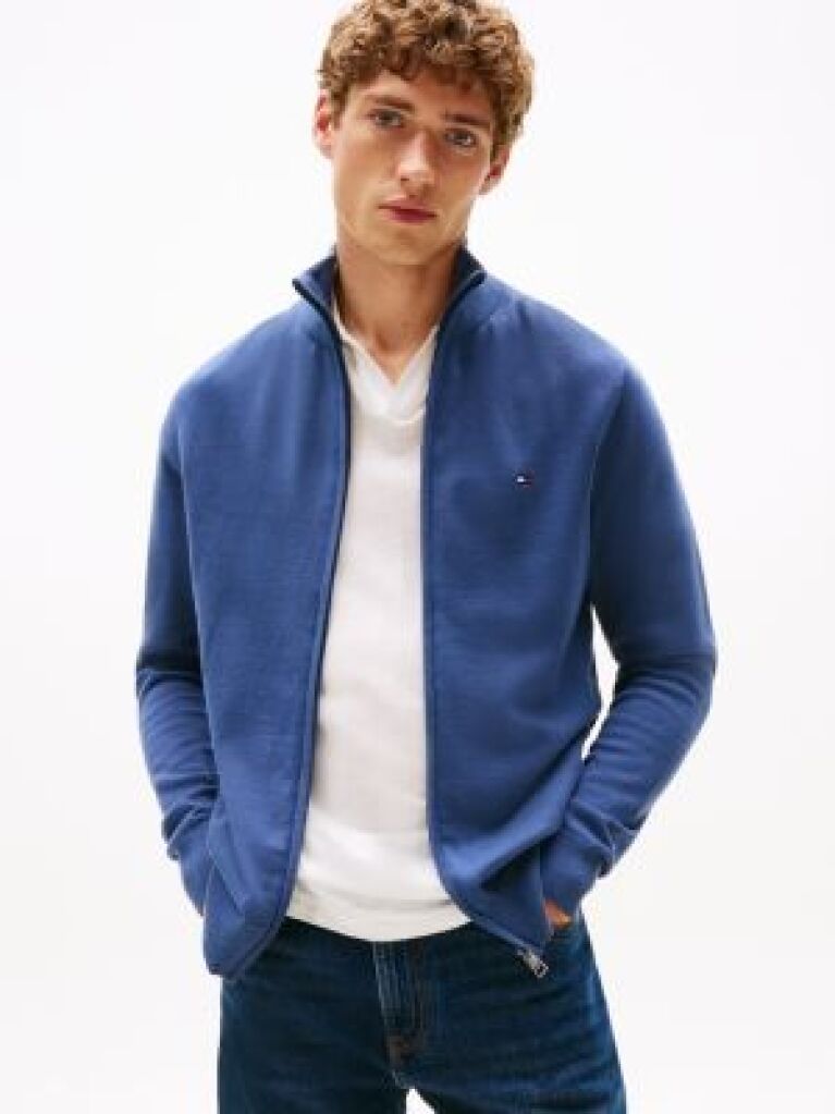 Blue Jumper Cu Guler Inalt Si Fermoar  Barbati