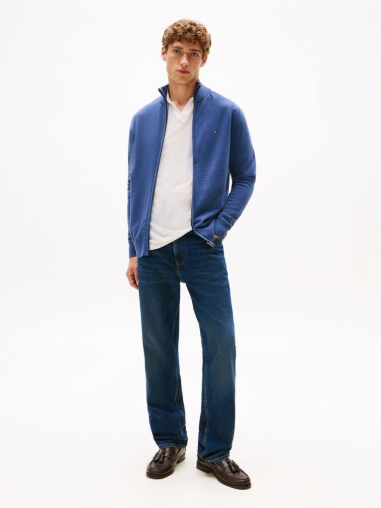 Blue Jumper Cu Guler Inalt Si Fermoar  Barbati