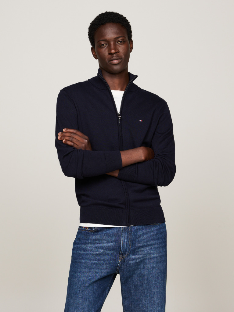 Blue Mock Turtleneck Zip-Thru Jumper  Men