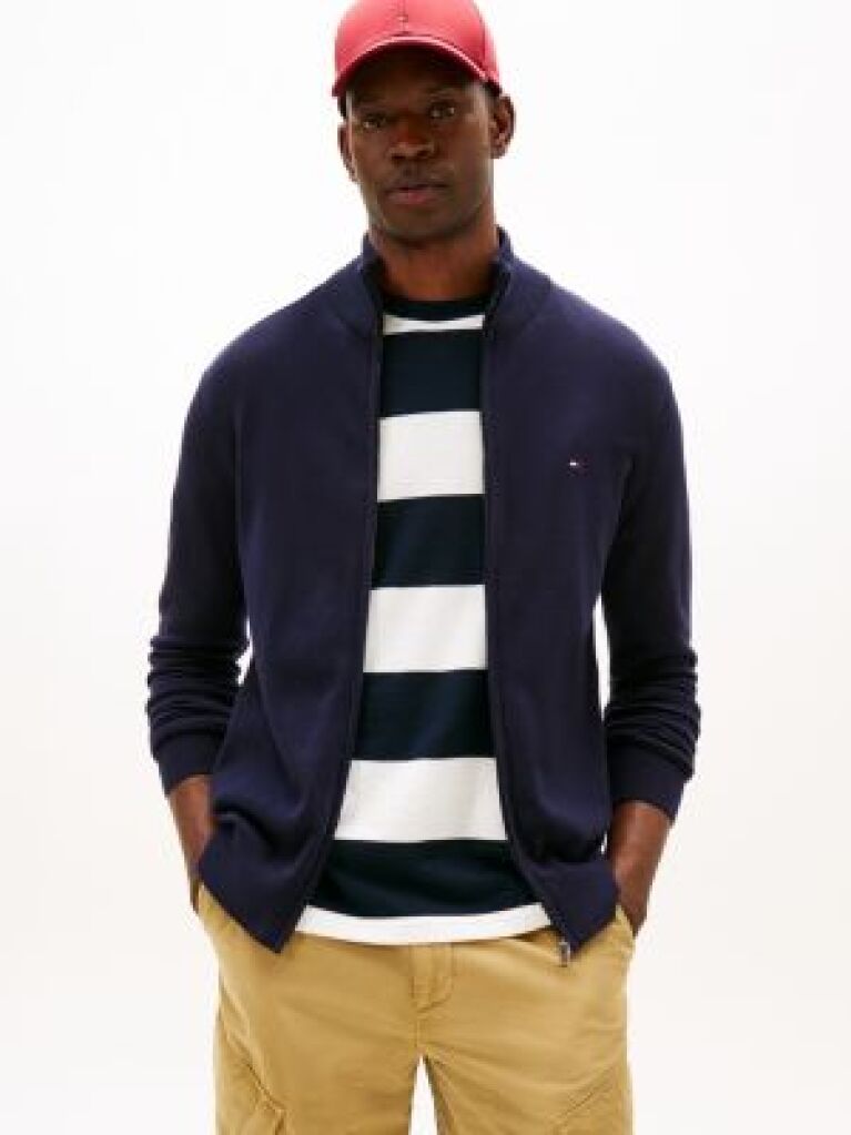 Blue Mock Turtleneck Zip-Thru Jumper  Men