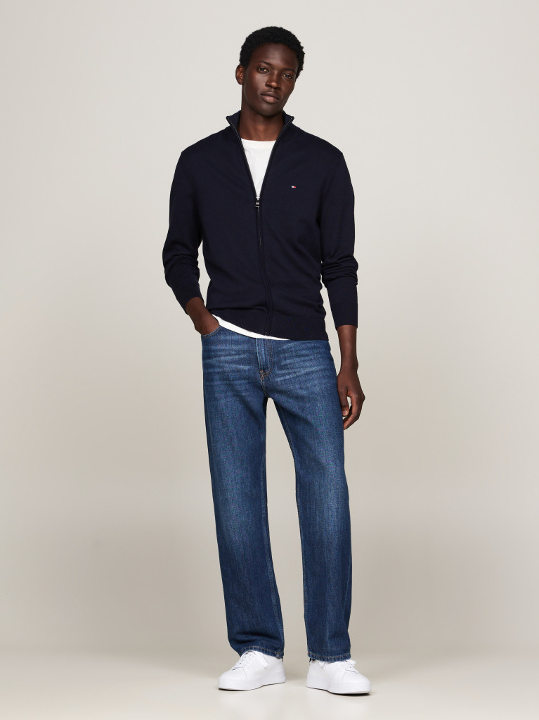 Blue Mock Turtleneck Zip-Thru Jumper  Men