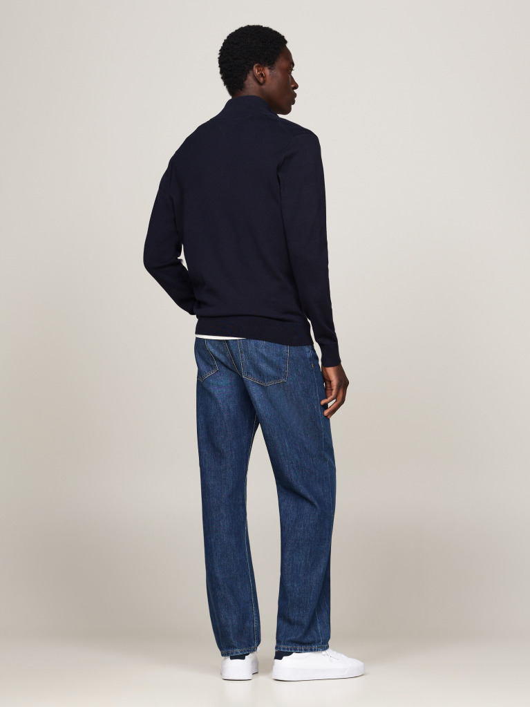 Blue Mock Turtleneck Zip-Thru Jumper  Men