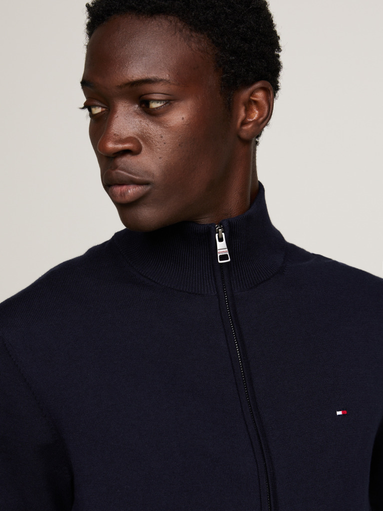 Blue Mock Turtleneck Zip-Thru Jumper  Men