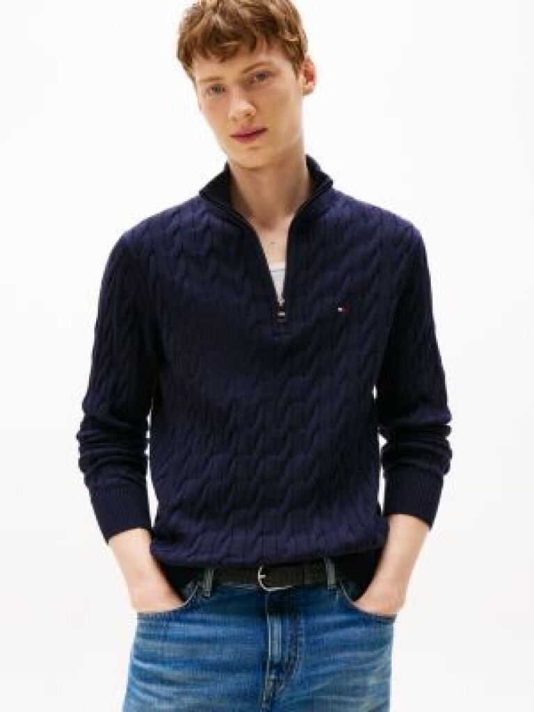 Blue Jumper Cu Fermoar Din Tricot  Barbati