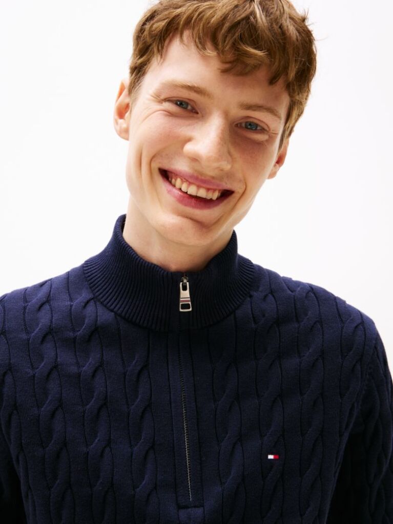 Blue Jumper Cu Fermoar Din Tricot  Barbati