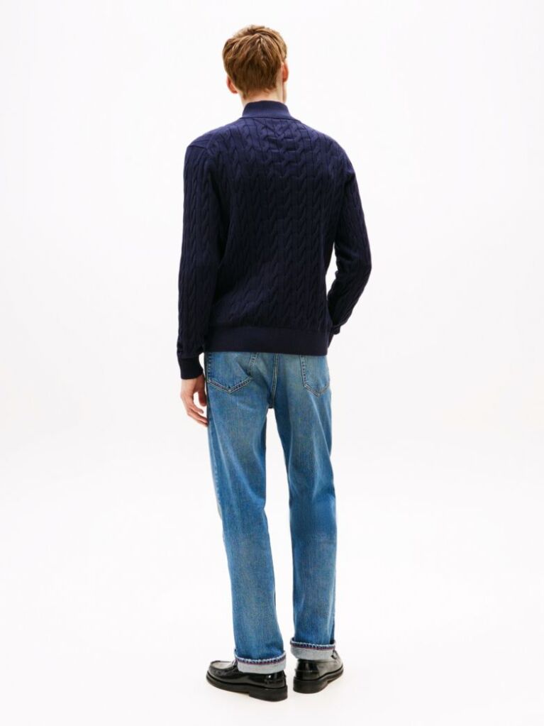 Blue Jumper Cu Fermoar Din Tricot  Barbati