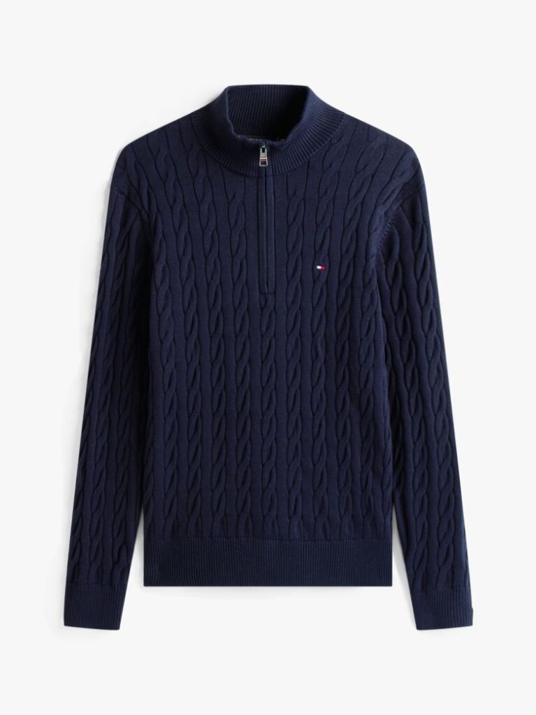 Blue Jumper Cu Fermoar Din Tricot  Barbati