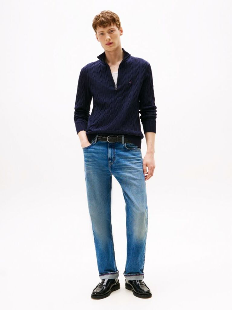 Blue Jumper Cu Fermoar Din Tricot  Barbati