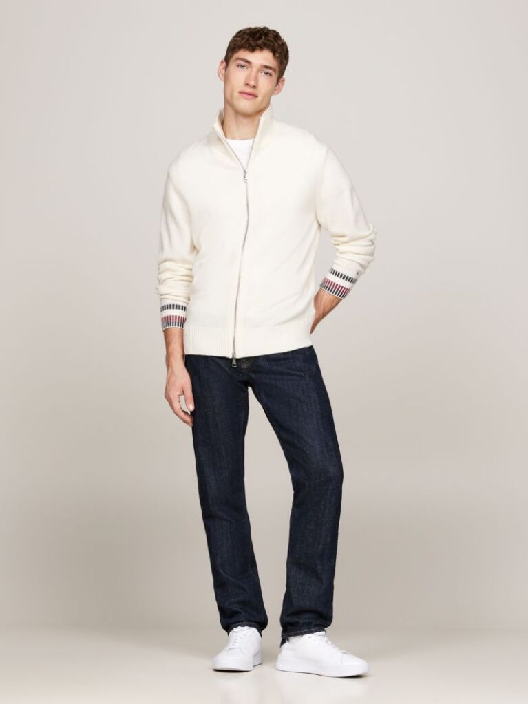 White Wool Rich Relaxed Zip-Thru Jumper  Men