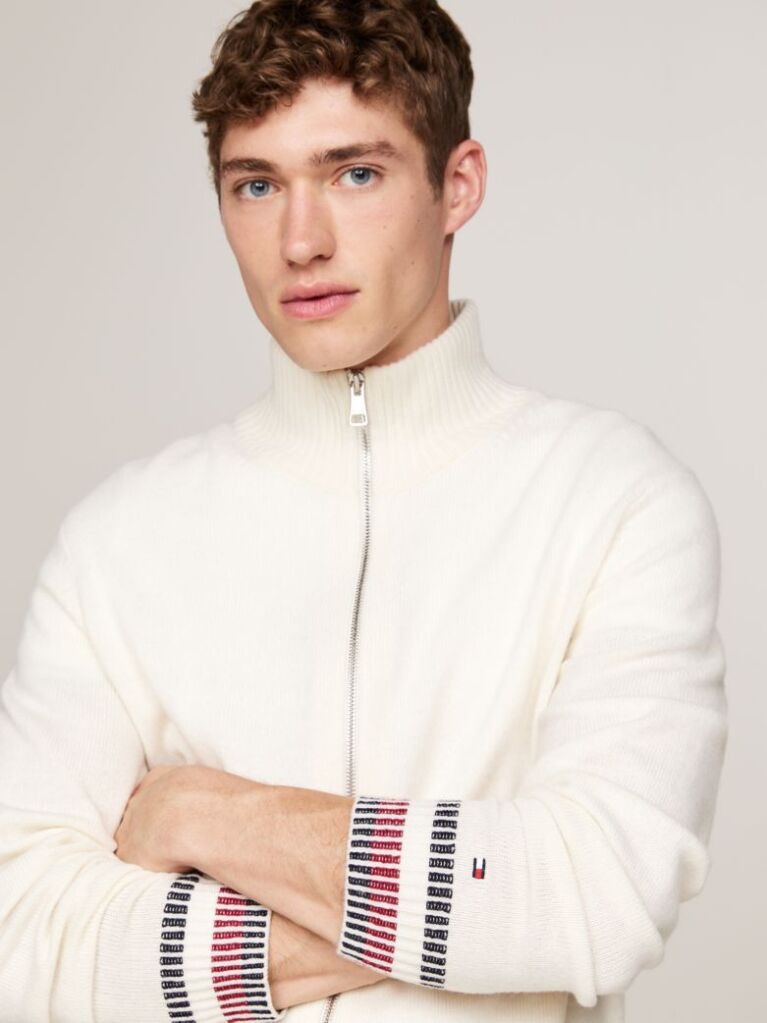White Wool Rich Relaxed Zip-Thru Jumper  Men