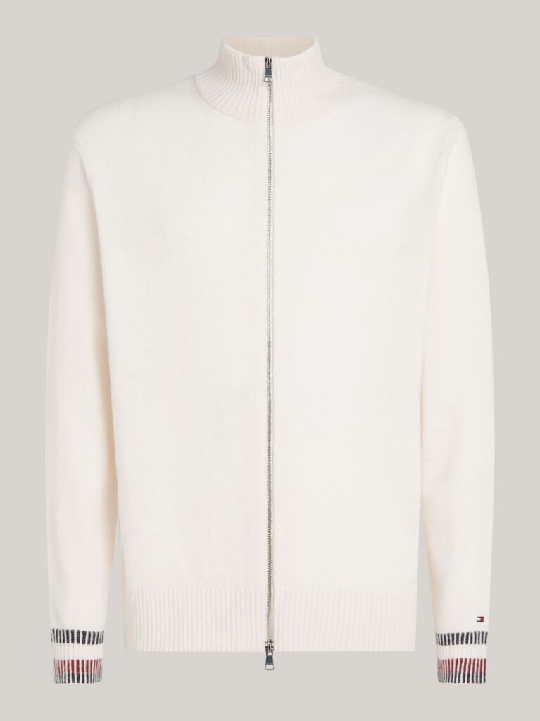 White Wool Rich Relaxed Zip-Thru Jumper  Men