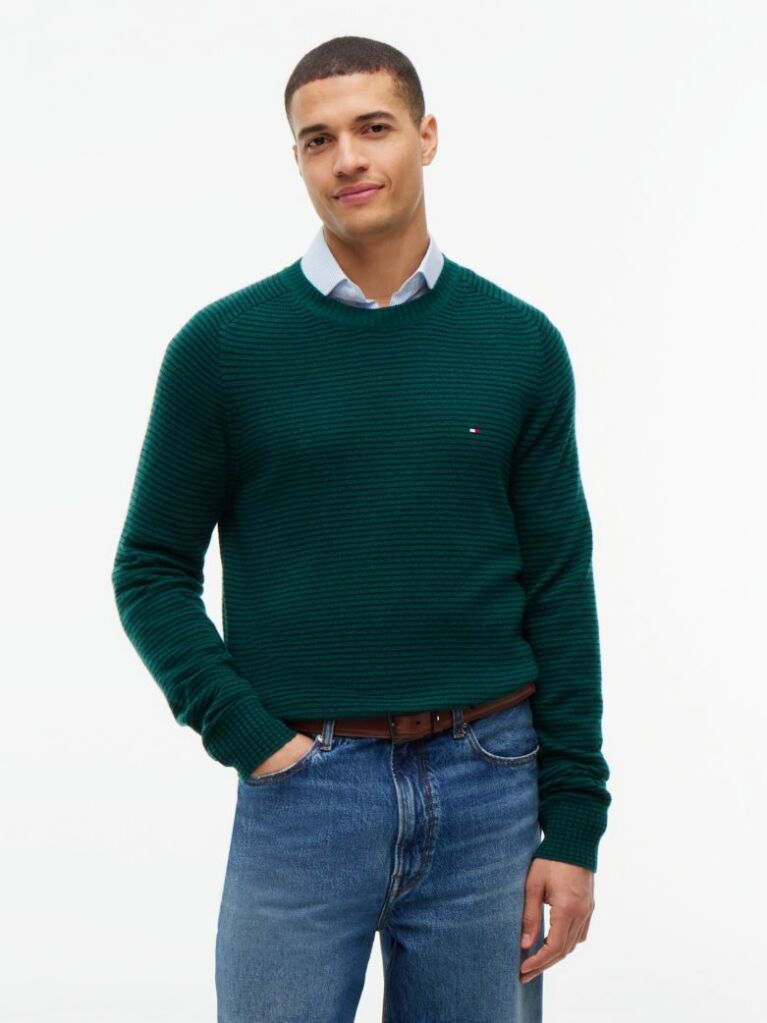 Verde Pulover Din Lana Cu Guler Rotund  Barbati