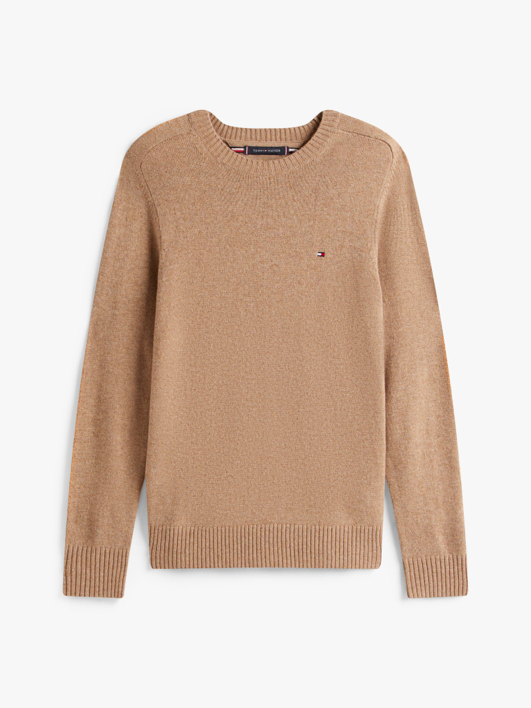 Brown Pure Lambswool Crew Neck Jumper  Men