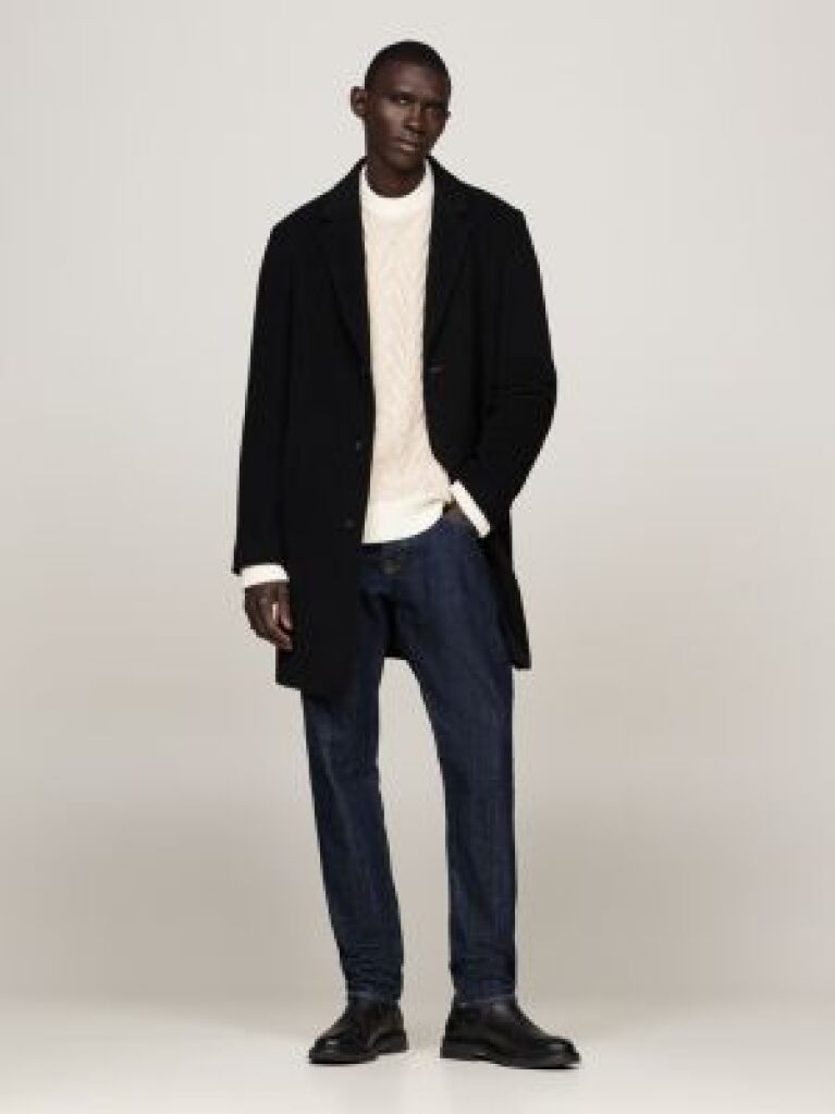 Black Smart Casual Wool Rich Coat  Men