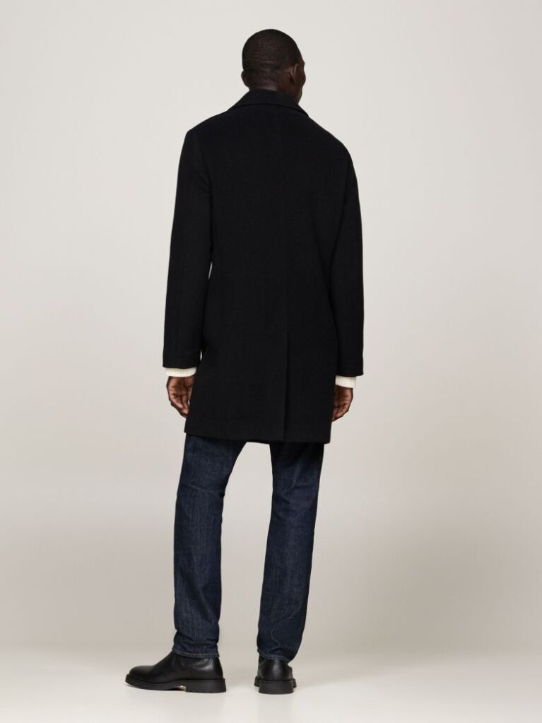 Black Smart Casual Wool Rich Coat  Men