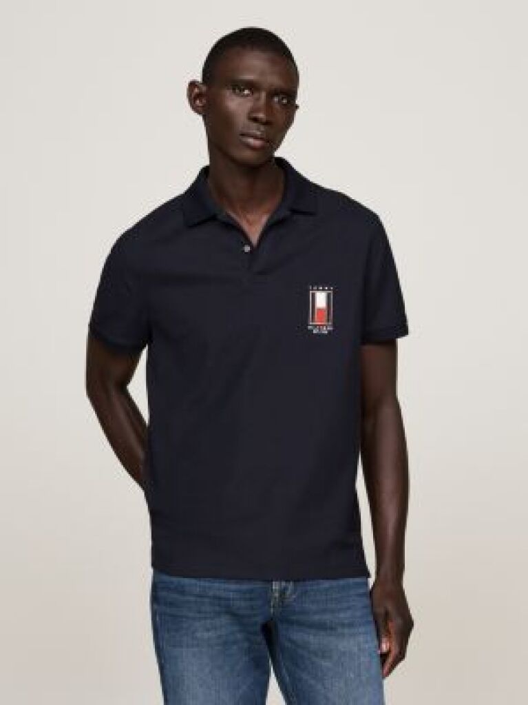 Blue Regular Vertical Flag Polo Shirt  Men
