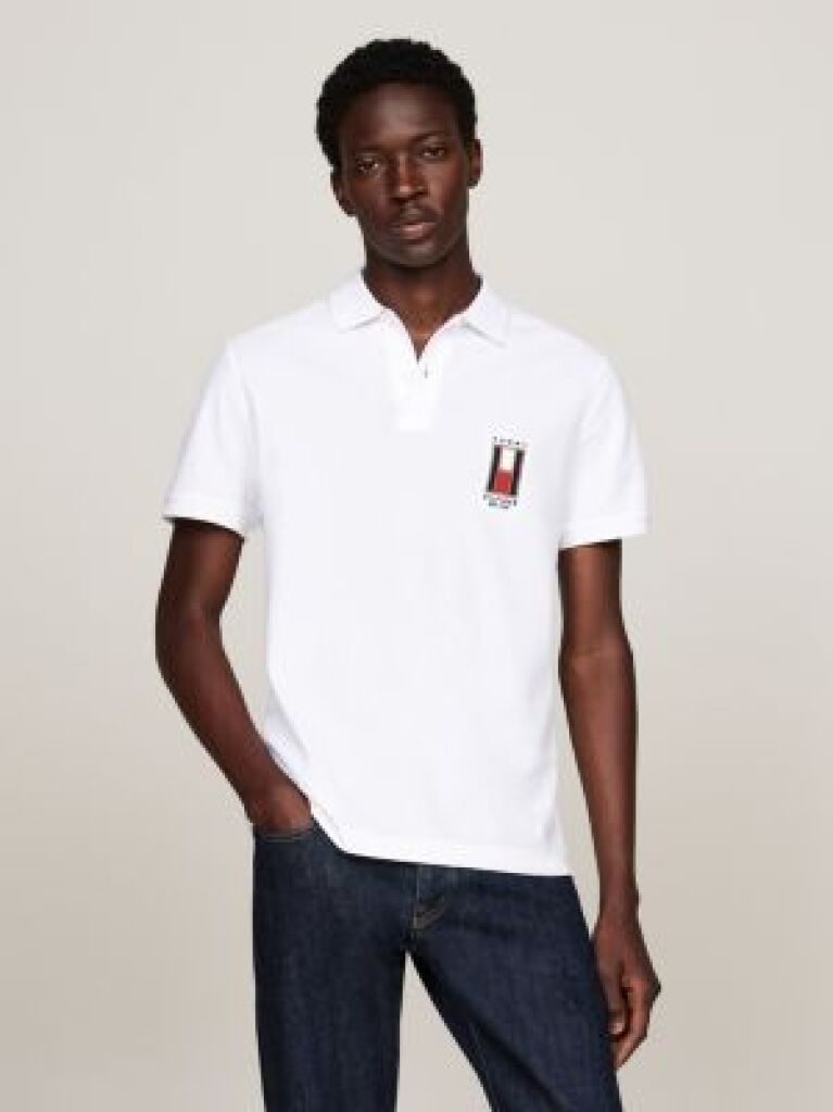 White Regular Vertical Flag Polo Shirt  Men