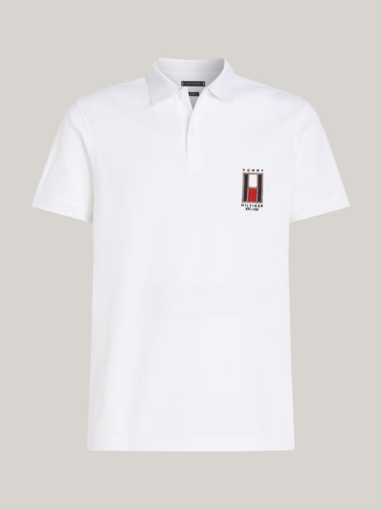 White Regular Vertical Flag Polo Shirt  Men