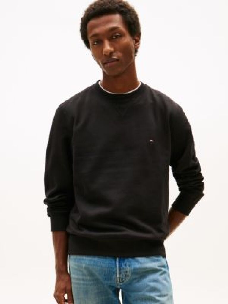 Negru  Hanorac Cu Guler Rotund Din Fleece  Barbati