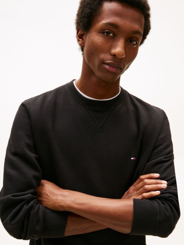 Negru  Hanorac Cu Guler Rotund Din Fleece  Barbati