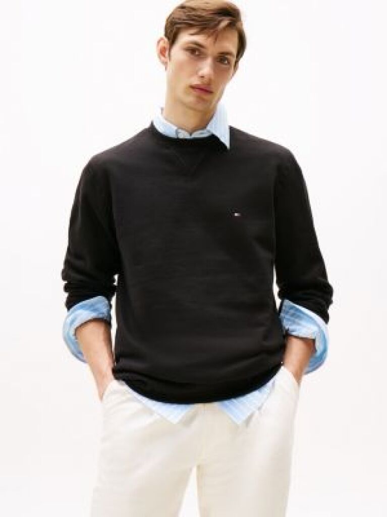 Negru  Hanorac Cu Guler Rotund Din Fleece  Barbati