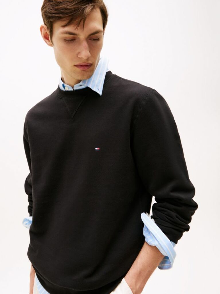 Negru  Hanorac Cu Guler Rotund Din Fleece  Barbati