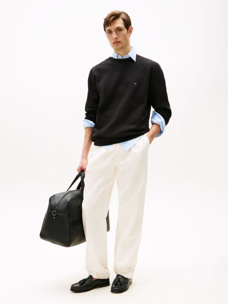 Negru  Hanorac Cu Guler Rotund Din Fleece  Barbati