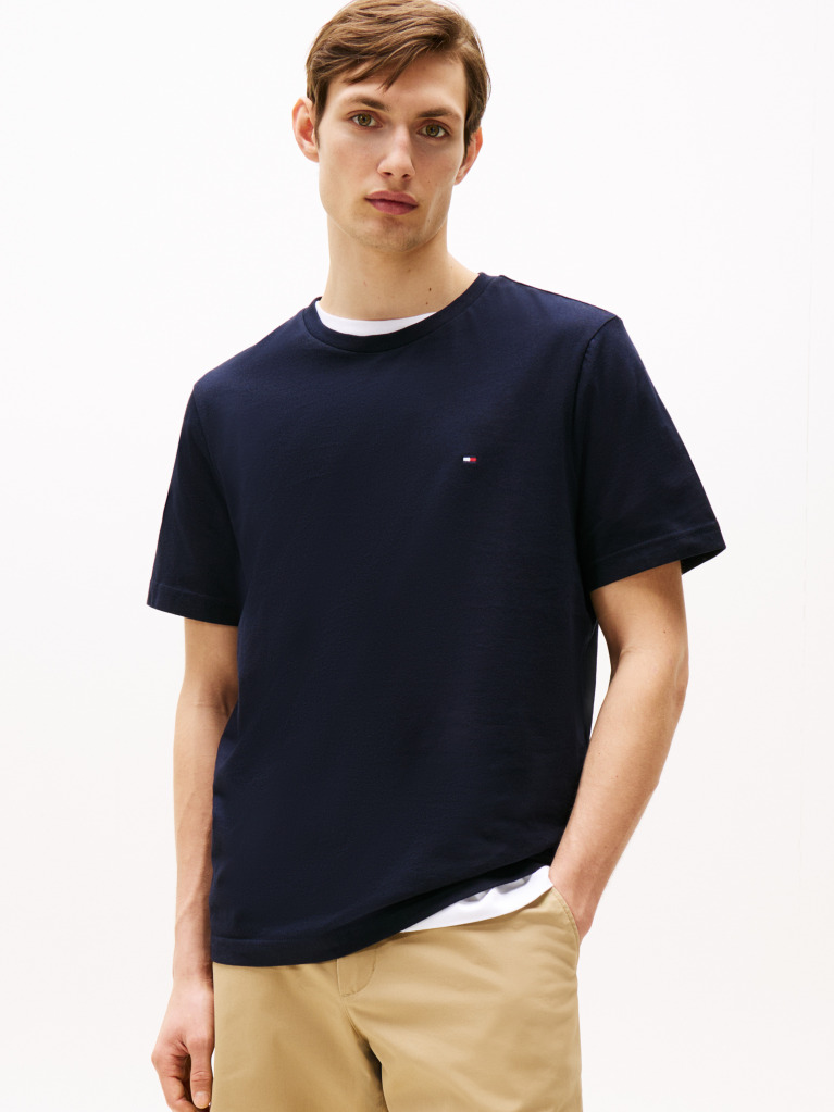 Blue Flag Embroidery Crew Neck T-Shirt  Men