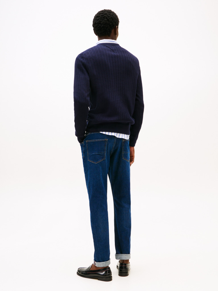 Blue Herringbone Knit Crew Neck Jumper  Men