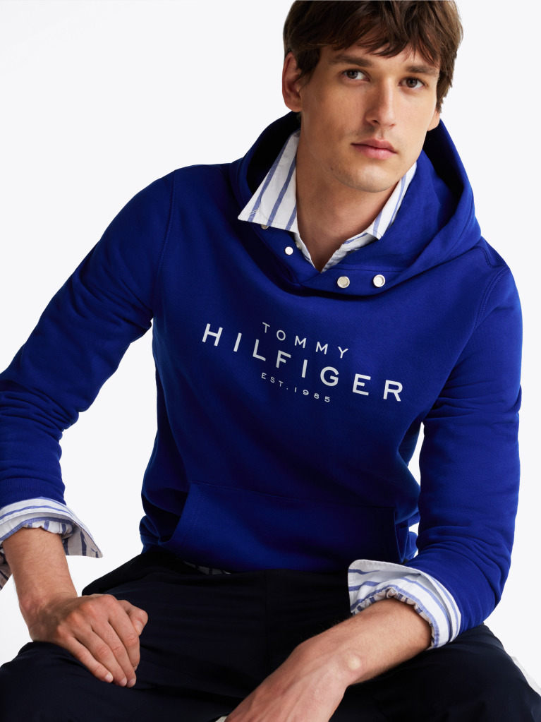 Blue Snap-Button Logo Hoody  Men