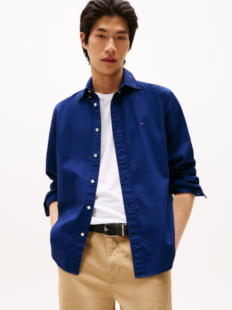 Blue Camasa Poplin Th Flex Cu Croiala Regular  Barbati