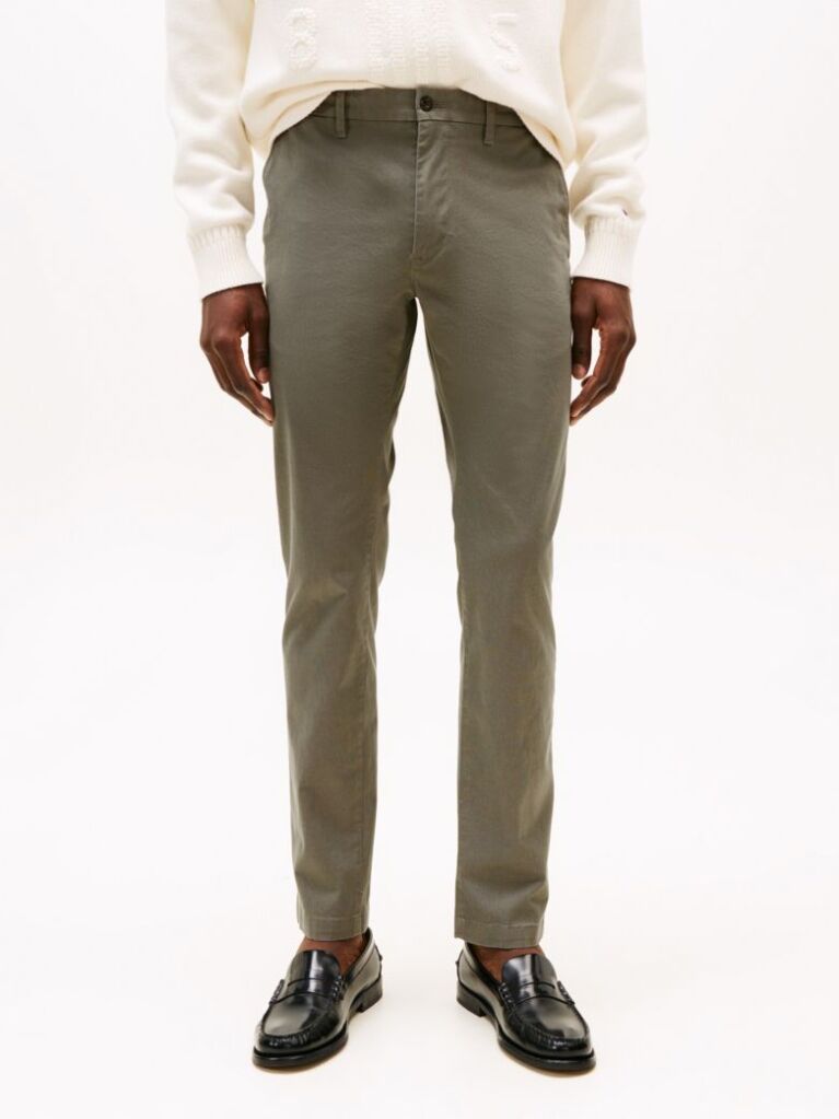 Gri Pantaloni Chinos Slim Cu Broderie Steag  Barbati